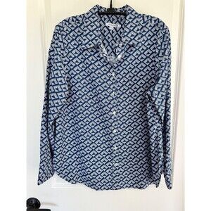 Chico's No-Iron Blue & Whie Geometric Patterm Chico’s 2 (Large / US 12) NWOT